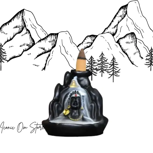 Resin Shiva Murti Showpiece with 30 Pcs Backflow Smoke Cones, Black, Set of 1