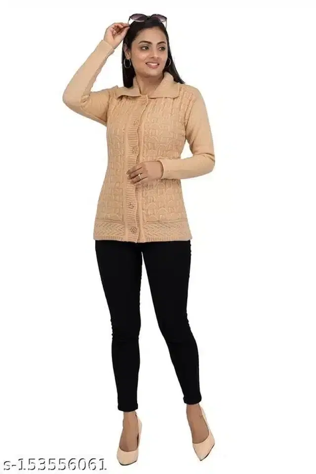 Woolen Sweater for Women (Beige, L)