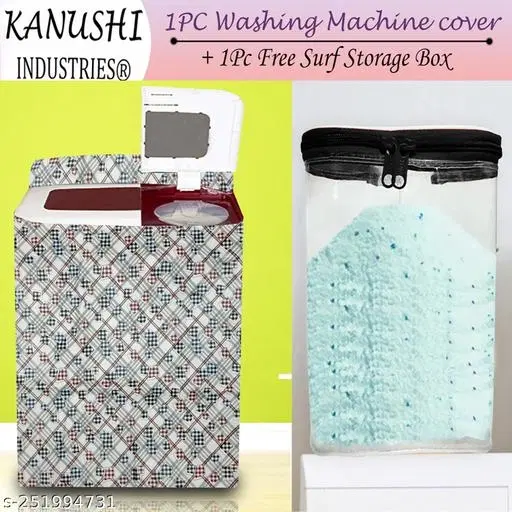 KANUSHI Industries® Washable & Dustproof Top Load Semi-Automatic Washing Machine Cover+ 1 Pc Surf Power Storage Box (Suitable For 6 Kg, 6.5 kg, 7 kg, 7.5 kg) (WASMAC-NW-NEW-02-SEMI+1-GIFT)