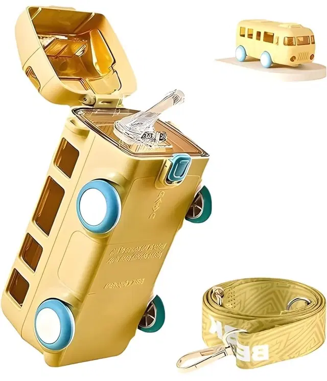 Plastic Bus Shape Sipper Bottle for Kids, Multicolor (1000 ml)