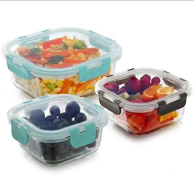 Magnus Glass Food Square Container Set | 320ML + 520ML + 800ML | Pack of 3