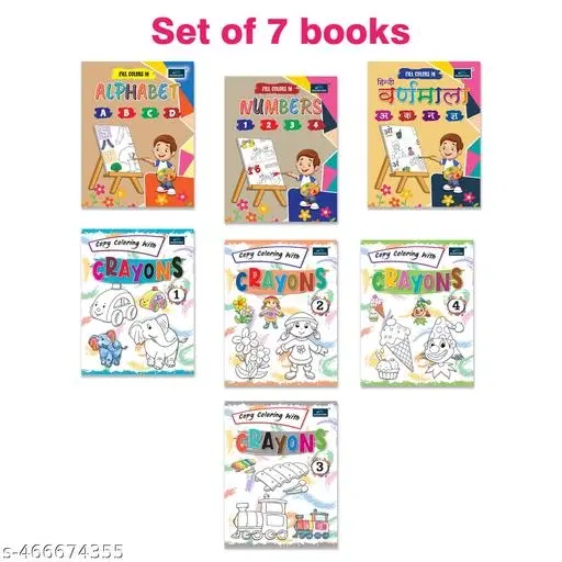 Bookford Children's Interesting Combo set Coloring book for kids - Set of 7 books - Alphabet, Transport, and many more