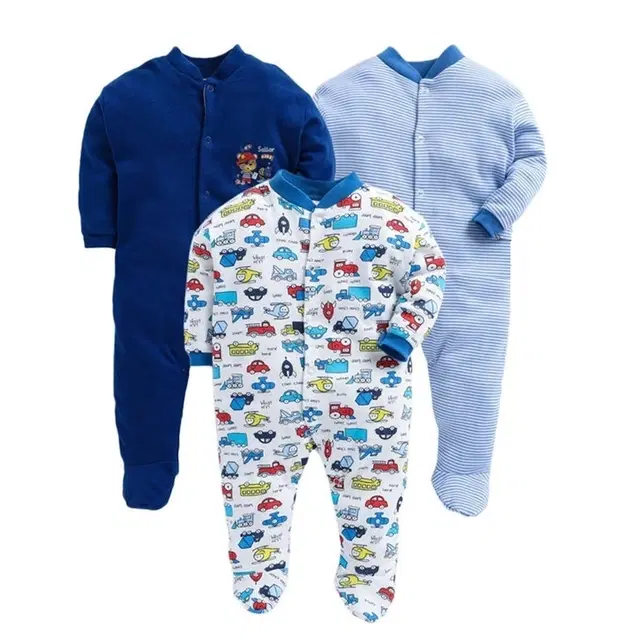 Hosiery Cotton Printed Rompers for Kids, Pack of 3, Multicolor (3-6 Months)
