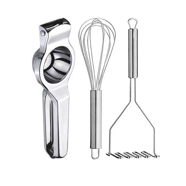 Oc9 Stainless Steel Lemon Squeezer & Egg Whisk & Potato Masher Kitchen Tool Set, O-48