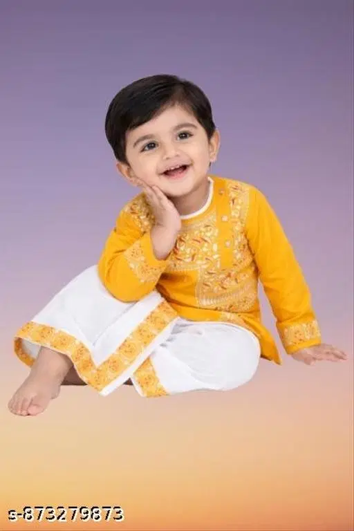 Embellished Cotton Kurta Set for Boys (Black, 0-6 Months)