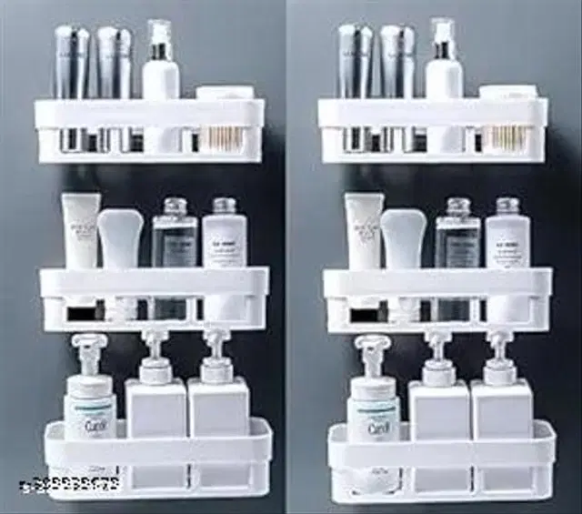 Plastic Bathroom Shelves, White, Pack of 6