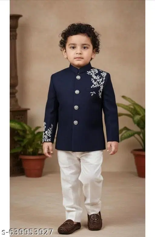Botanical Embroidered Cotton Blend Kurta Set for Boys (White, 2-3 Years)