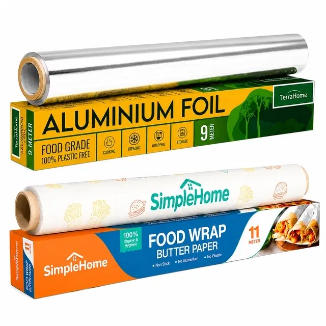 SimpleHome Basic Food Wrapping Paper 11m and TerraHome Aluminium Foil 9m [Pack of 2]