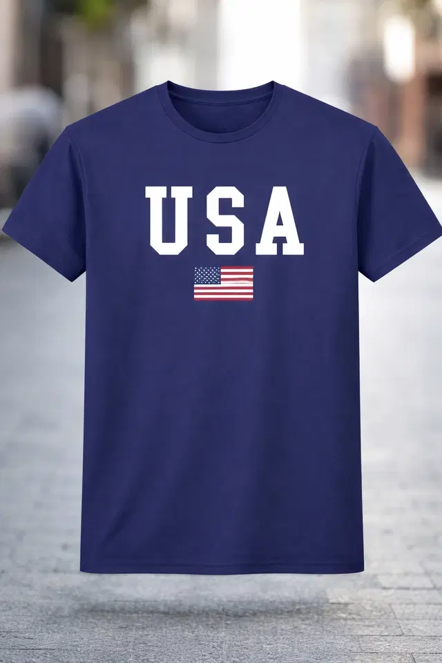 Round Neck Chest Print T-Shirts for Men (Navy, L)