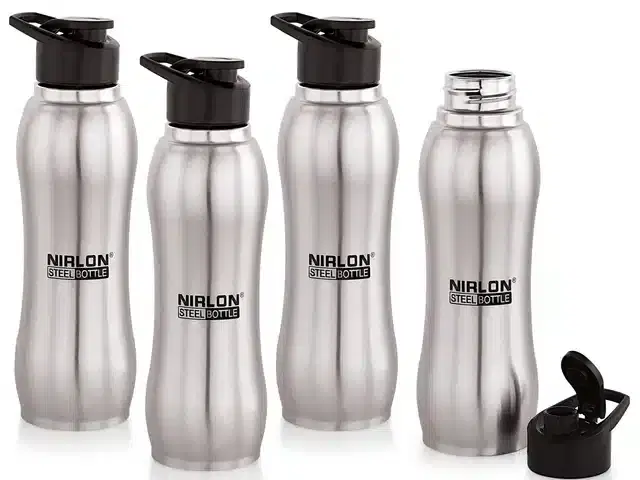 Stainless Steel Insulated Single Wall Water Bottle, Pack of 4, Silver, 750 ml
