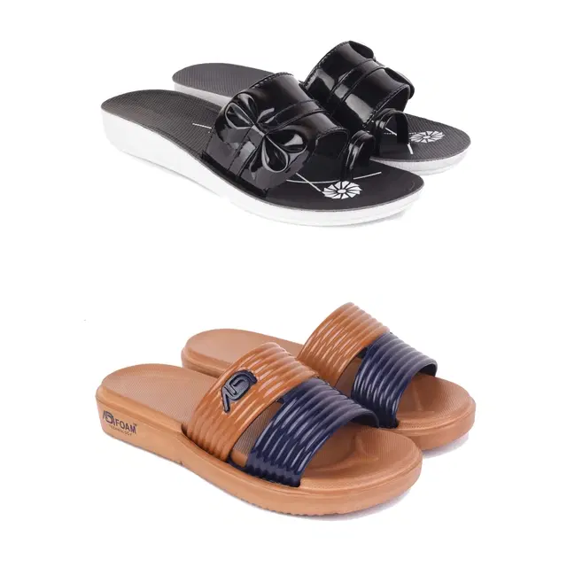Combo of Sliders & Flats for Women, Set of 2 (Multicolor, 5)