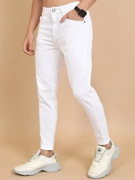 Slim Fit Solid Jeans for Men, White (28)