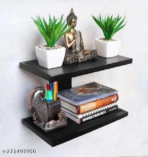 Wooden Double Layer Wall Shelves For Home, Black