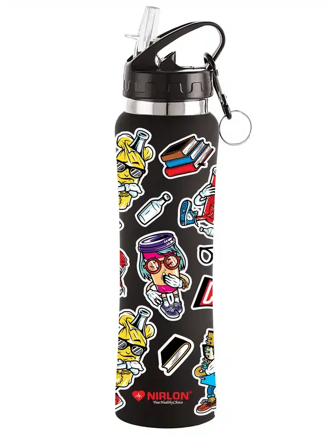 Stainless Steel Sipper Water Bottle, Black, 750 ml