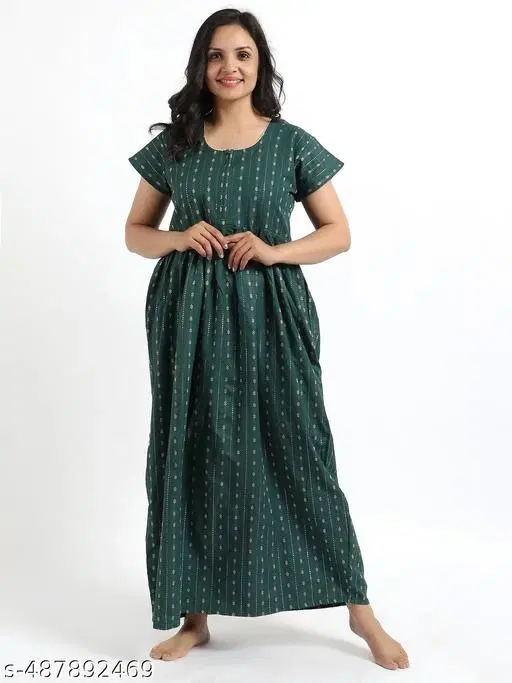 Satin Soft & Attractive Nightdress for Women & Girls , Green (M)