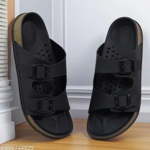 Double Strapped Sliders for Men (Black, IND-6)