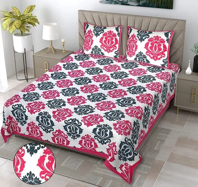 Cotton Double Bed sheets With 2 Pillow Cover (Multicolour) Set Of 1