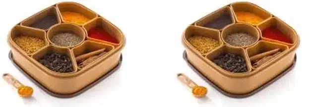 Plastic Masala Box with Spoon Set , Brown, Pack of 2