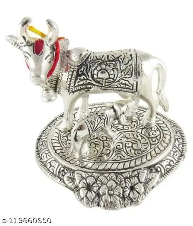 Aluminium Kamdhenu Cow Showpieces, Silver