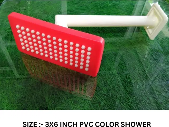 Plastic Shower Head, 3x6 inches with Arm Complete Shower Set, Red & White, Set of 1