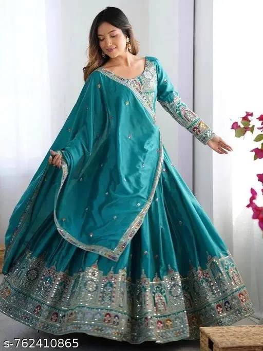 Lehenga Choli for Women (Rama, Free Size)