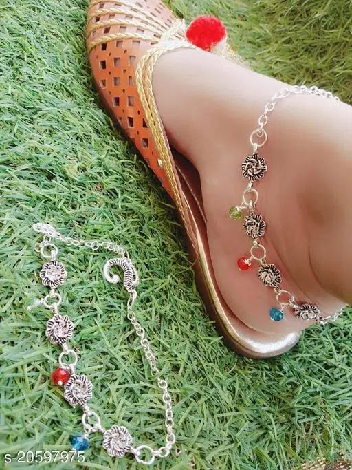Anklet Silver Free Size Anklets & Toe Rings for Women, Pack of 2