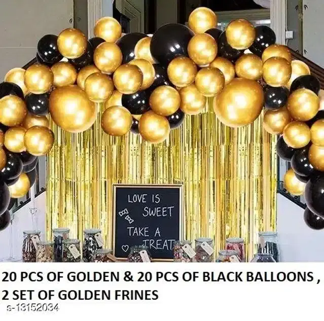 Plastic Party Decoration Balloons, Gold & Black, Set of 42