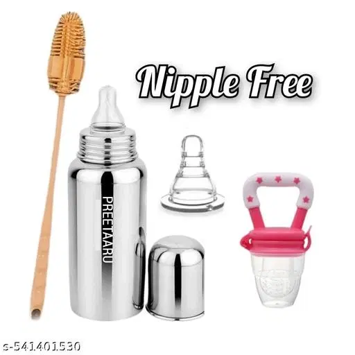 Silicone Baby Steel Feeding Bottle 250 Ml, Bottle Cleaning Brush,Pack Of 4