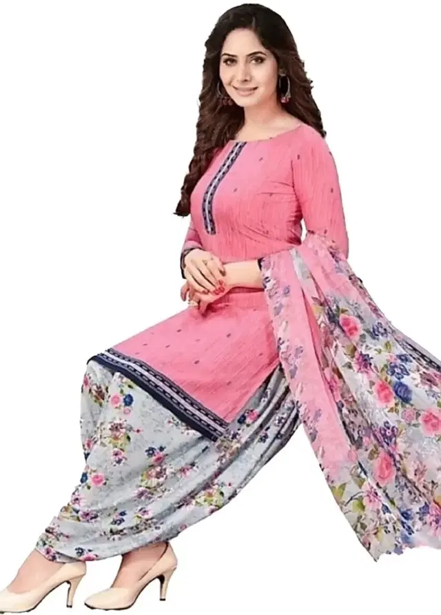 Crepe Unstitched Suit for Women (Pink, Free Size)