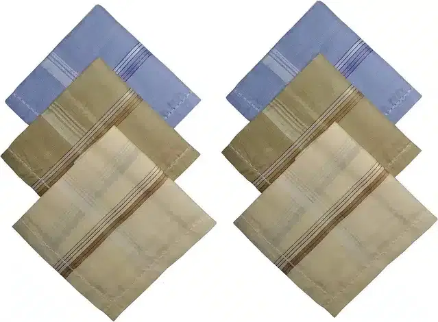 Cotton Blend Handkerchiefs for Men, Pack of 6 (Multicolor, 18x18 cm)