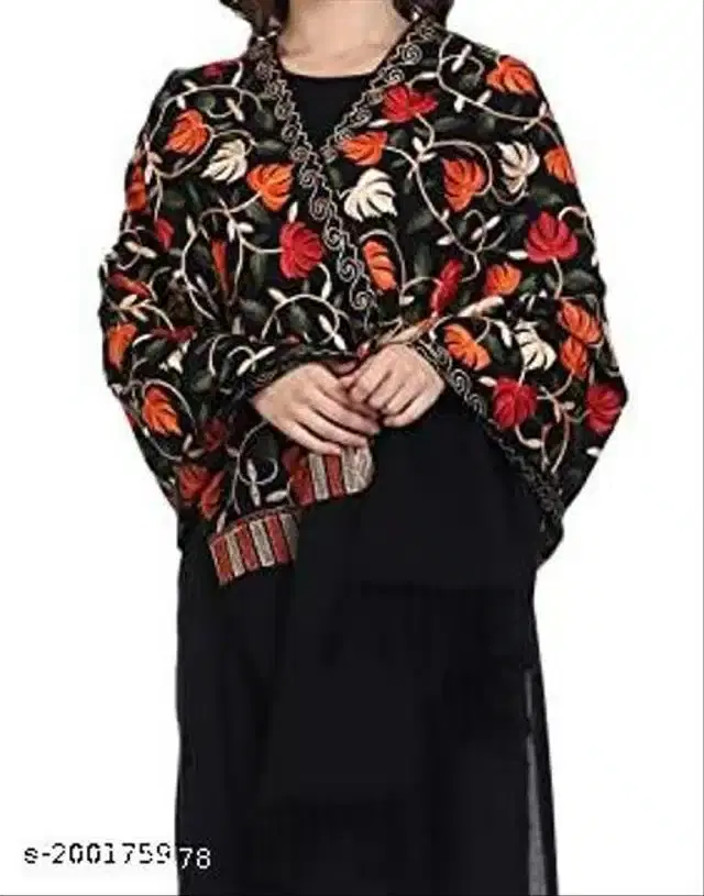 Woolen Shawl for Women (Black, 2 m)