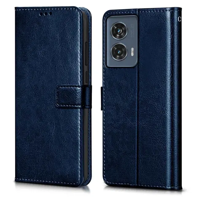 Artificial Leather Mobile Flip Cover for Moto G96 / Moto G85 / 50 Fusion (Blue)
