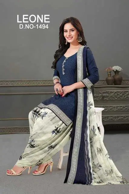 Sharda Beautiful Leon Crepe Women Printed Unstitched Casual Dress Material Suit (Blue) (SC-17)