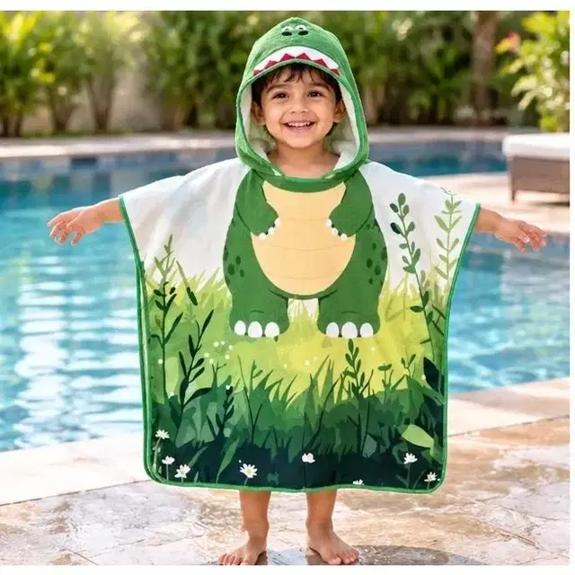 SimpleHome Kids Poncho Towel 60x60cm 250gsm Polyester Dino