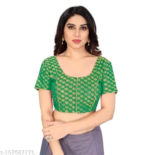 Jacquard Silk Blouse for Women (Blue, 36 Alterable)