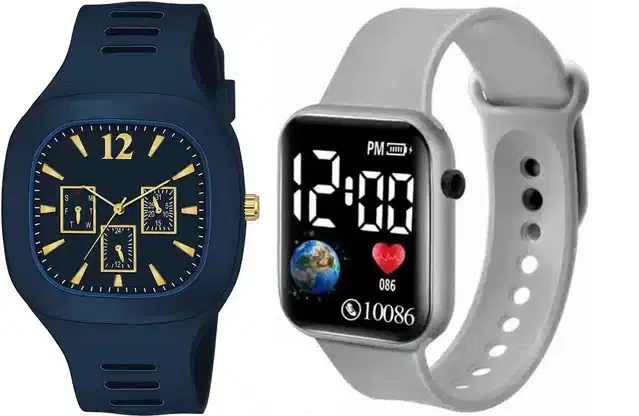 Analog with Smartwatch Combo for Men, Pack of 2 (Blue & Grey)