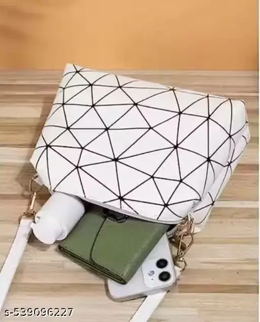 Modern Geometric Print PU Crossbody Sling Bag with Removable Strap for Women, Pack of 1, White