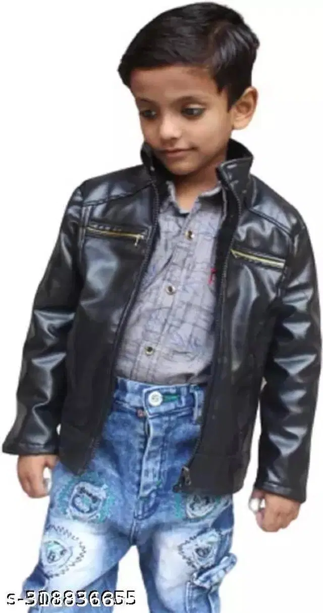 Polyester Jacket for Boys (Black, 3-4 Years)