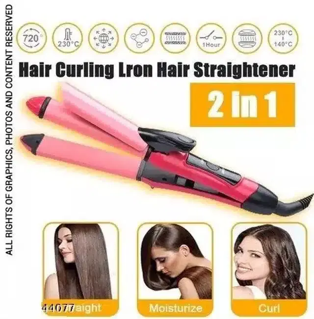 NHC-2009 2-in-1 Hair Straightener cum Curler, Pink, 100 W