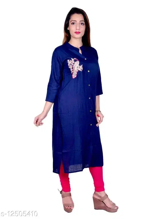 Rayon Kurti For Women, Blue (S)