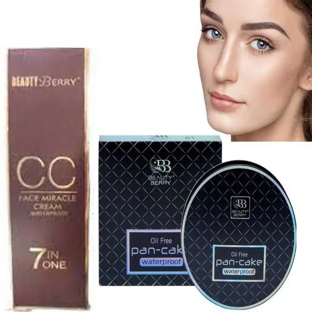 Combo of 1 Beauty Berry Cc 7In1 Waterproof Face Miracle Cream & 1 Beauty Berry Oil Free Waterproof Pancake, R749