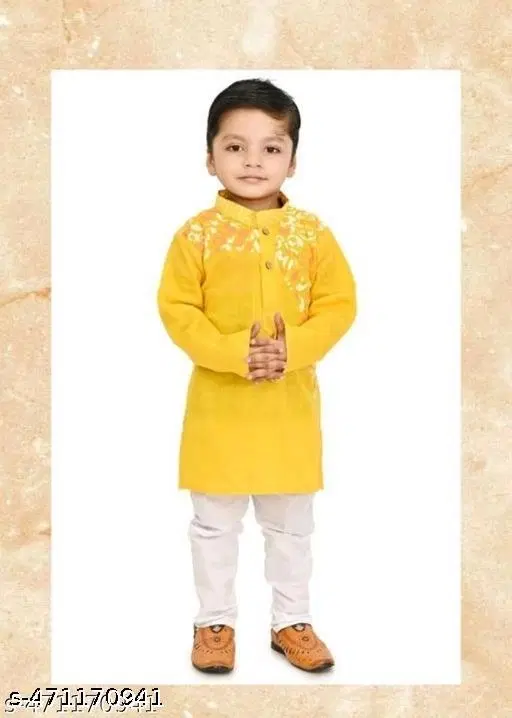 Solid Button Cotton Kurta Set for Boys (White, 0-3 Months)