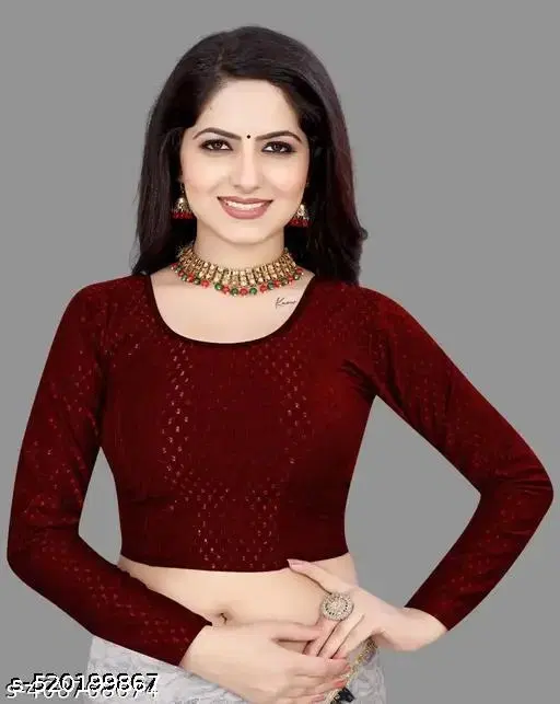 Cotton Blend Ready Made Blouse for Women, Maroon (28)