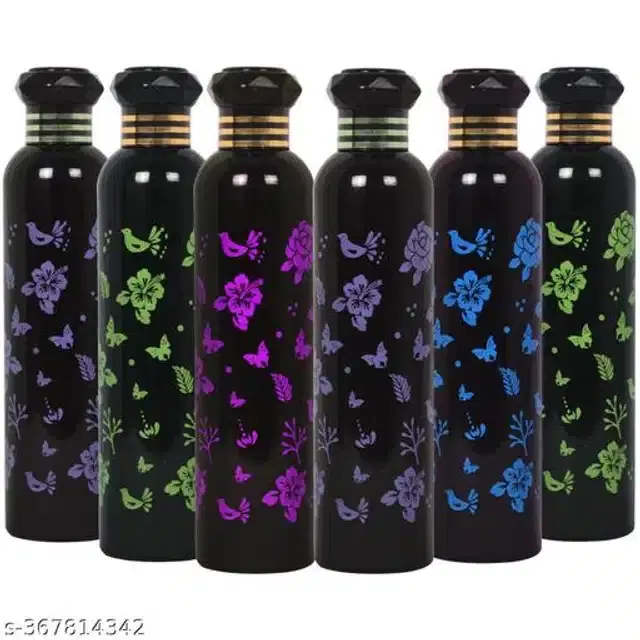 Water Bottle Set, Black, 1000 ml, Pack of 6