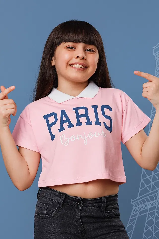 Cotton Printed Tops/Tunics for Girls, Pink (22)