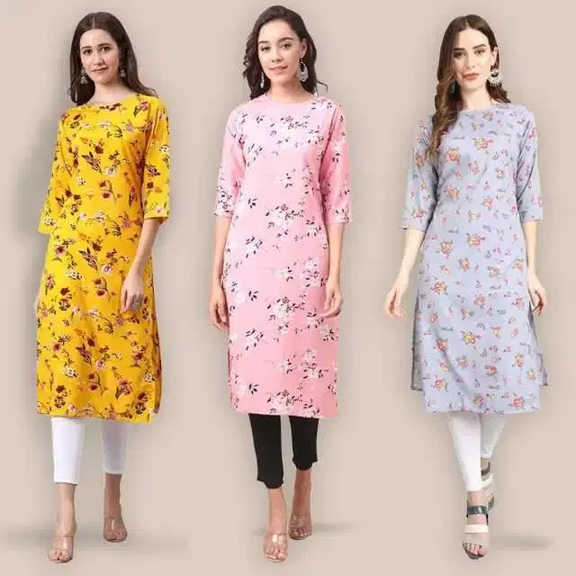 Women Crepe Printed Kurta, Pack Of 3 (Multicolor, XL) (SD-403)