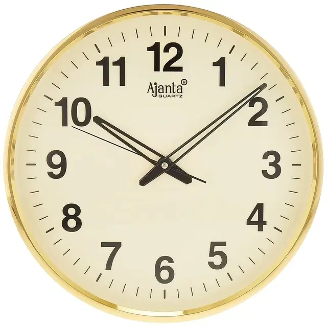 Ajanta Quartz Wall Clock (32 Cm X 32 Cm X 3.5 Cm, Gold, Plastic