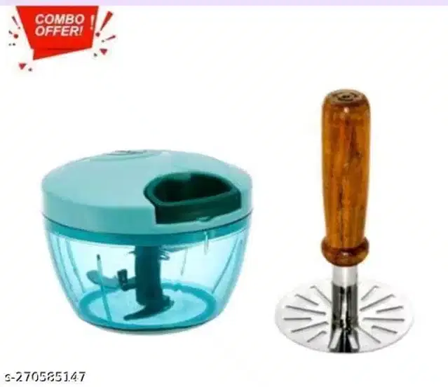 Plastic Manual Vegetables Chopper, 450 ml with Masher, Multicolor, Set of 2