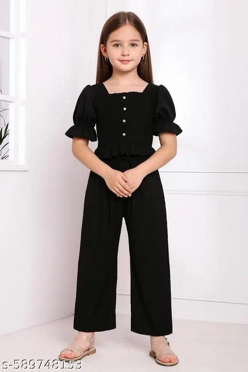 Kids Top And Bottom Palazzo Set for Women (Black, 15-16 Years)