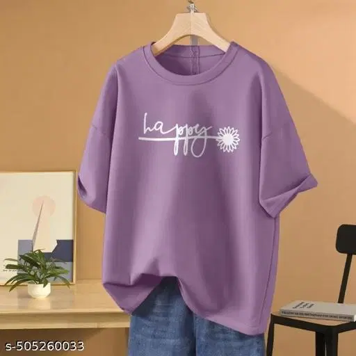 Cotton Blend Printed T-shirt for Women, Purple (XXS)